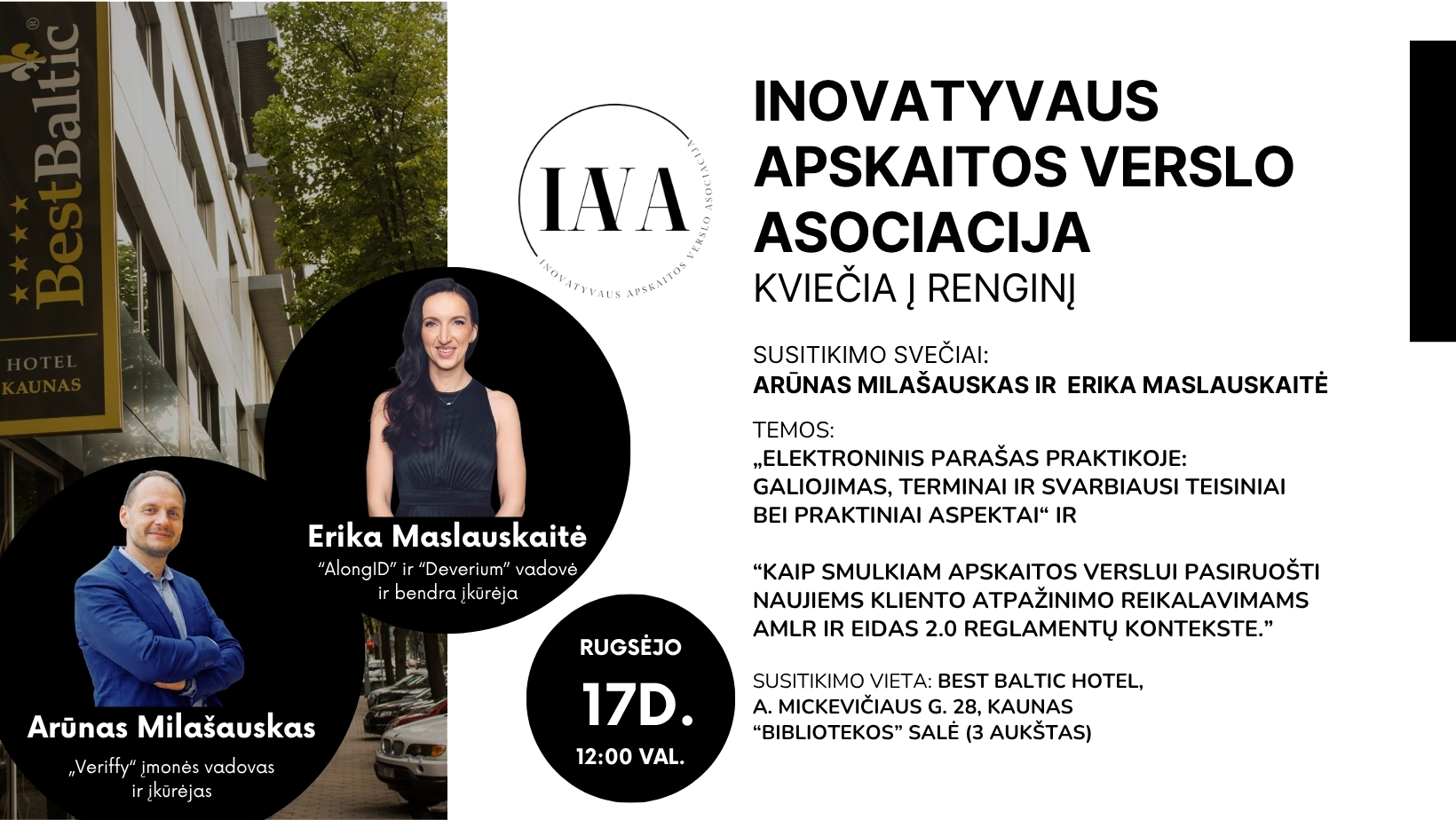 IAVA kviečia į rugsėjo mėnesio renginį net su dviem pranešėjais