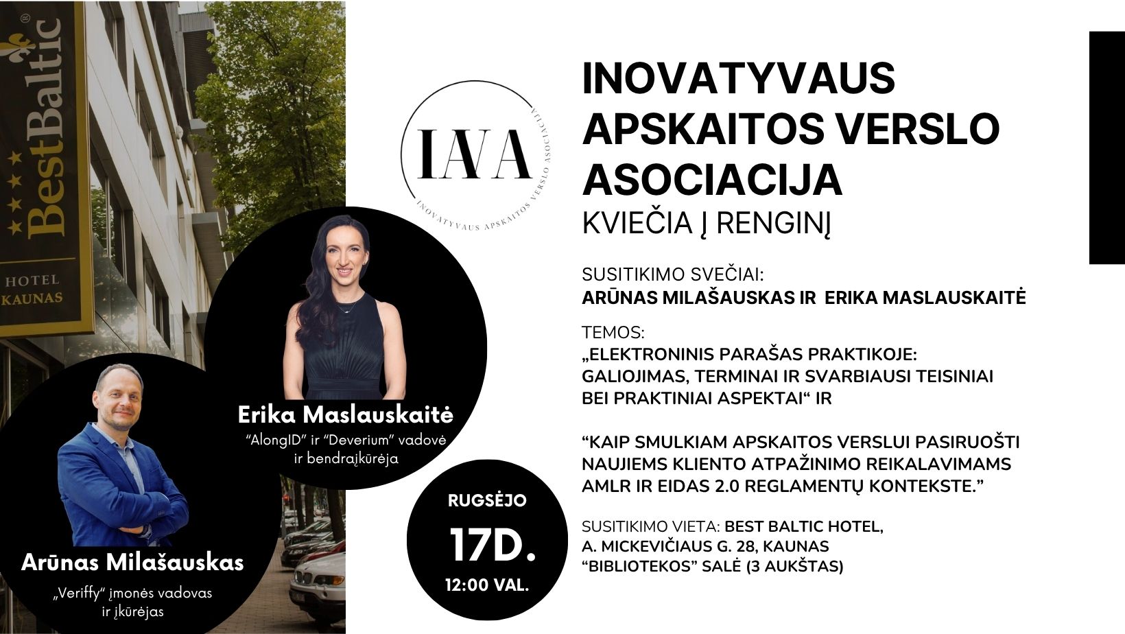 IAVA kviečia į rugsėjo mėnesio renginį net su dviem pranešėjais